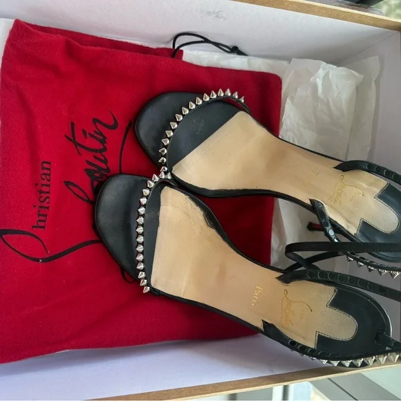 Christian Louboutin Black and Silver Studded Heels - Picture 1 of 3